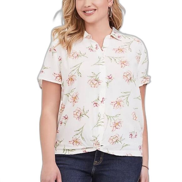 Torrid ivory floral crepe button blouse - Picture 1 of 8